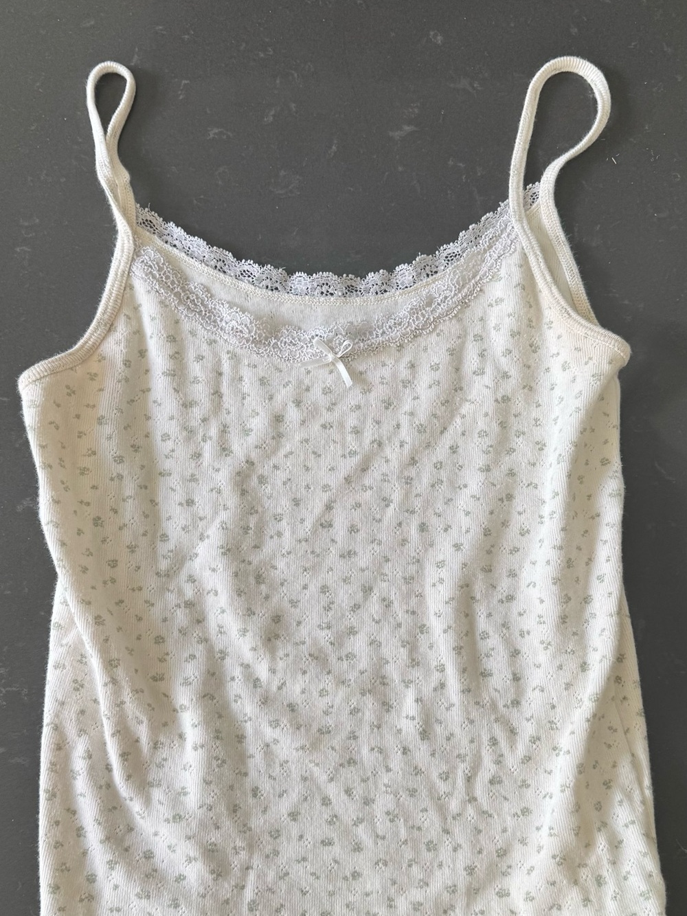 Brandy Melville Cream Lace-Trim Micro Floral Cami